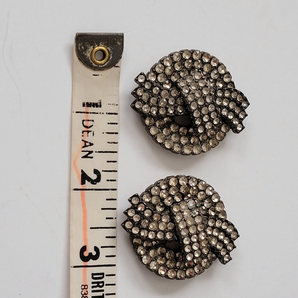 Pair Vintage Rhinestone Bow Tie Shoe Clips Costume Jewelry Leather Backing - Picture 4 of 5